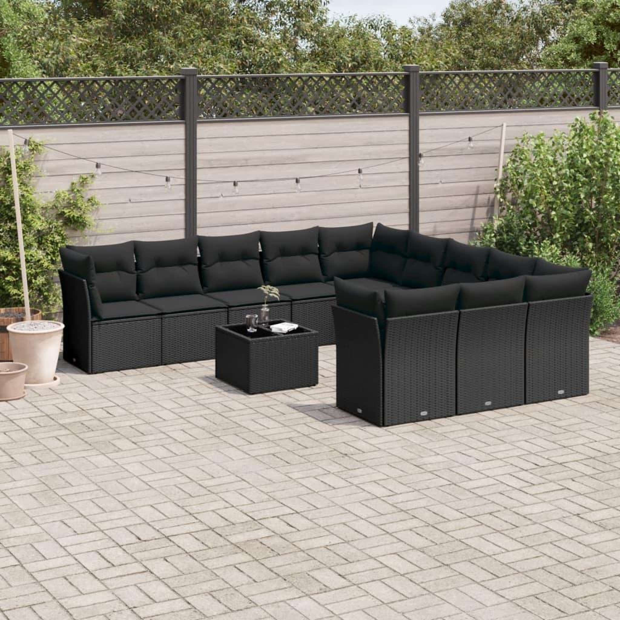 VIDAXL Salon de jardin 12 pcs avec coussins noir resine tressee