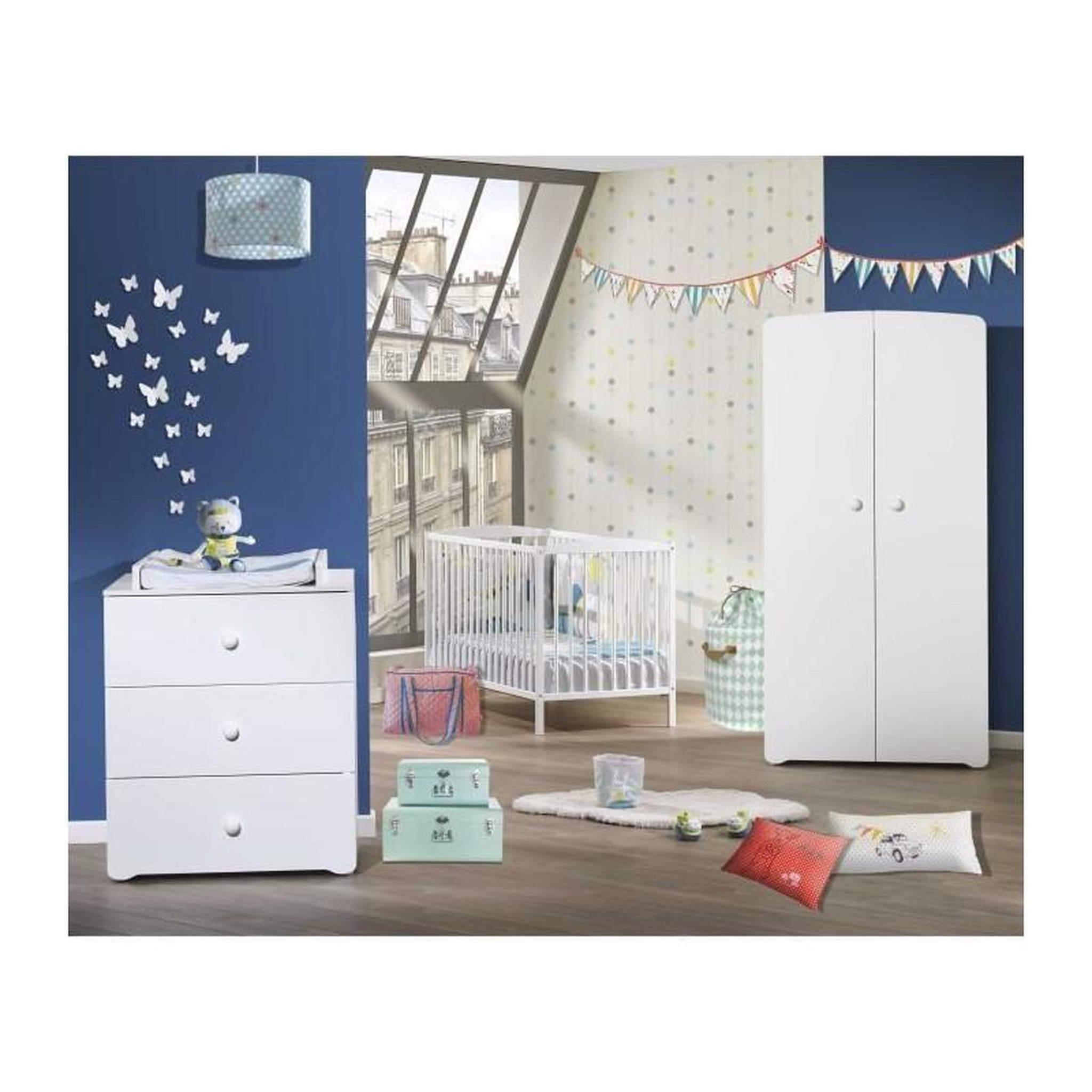 Voir la diapositive 3 : BABY PRICE BABY PRICE New Basic Commode a langer 3 tiroirs - Boutons boule blancs