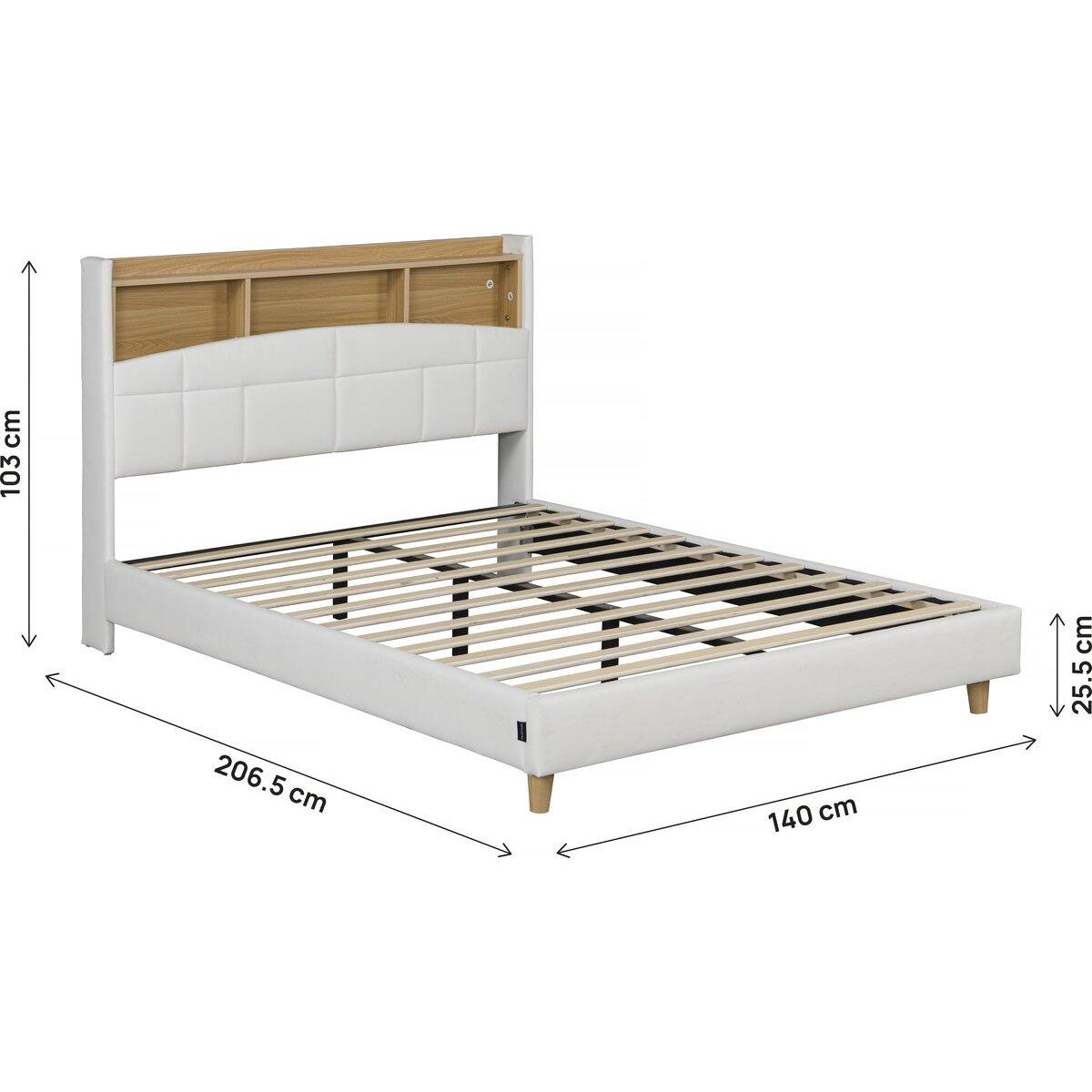 Habitat et Jardin Lit double led avec rangement tête de lit  Sarah  - 140 x 190 cm - Blanc