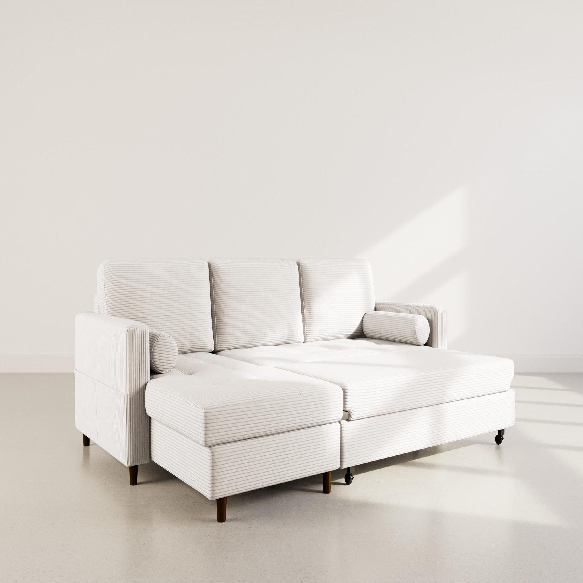 Voir la diapositive 5 : BEST MOBILIER Marceau - canapé d'angle réversible 4 places convertible avec coffre en velours côtelé