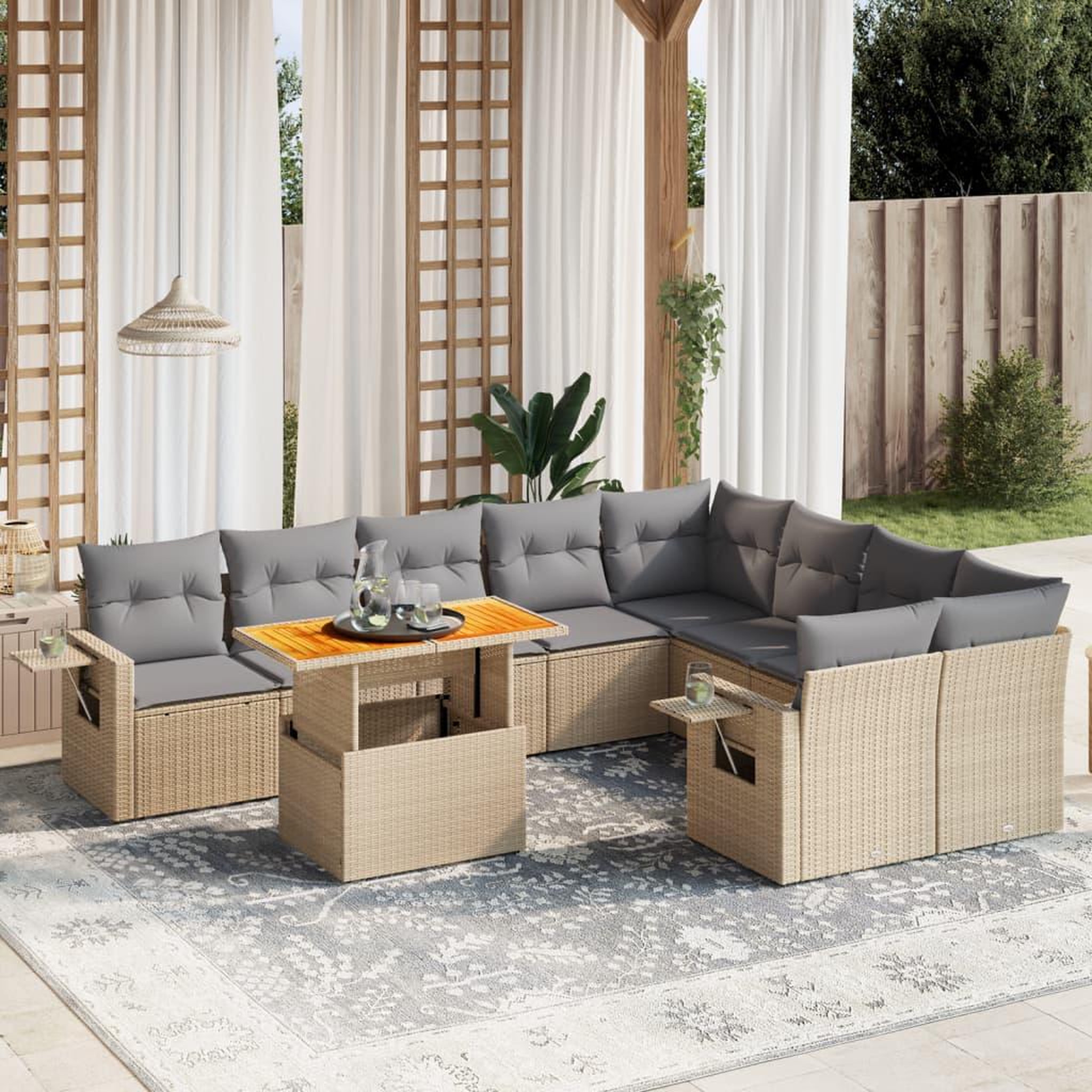 VIDAXL Salon de jardin avec coussins 10 pcs beige resine tressee