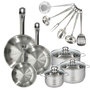 Voir la diapositive 1 : Fackelmann Set 3 poêles 20 24 et 28 cm en inox, 3 faitouts inox 16, 20 et 24 cm et 6 ustensiles inox Fackelmann Eterna