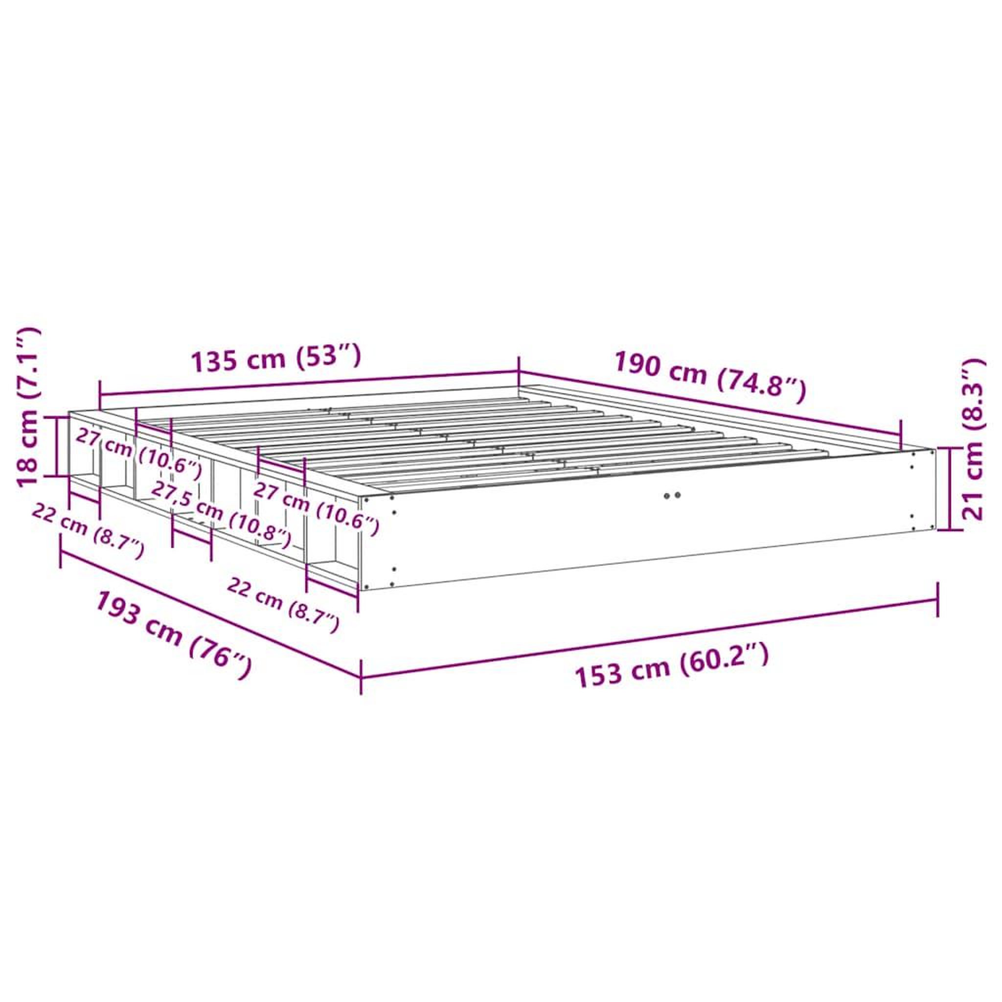 Voir la diapositive 6 : VIDAXL Cadre de lit sans matelas 135x190 cm bois massif de chene