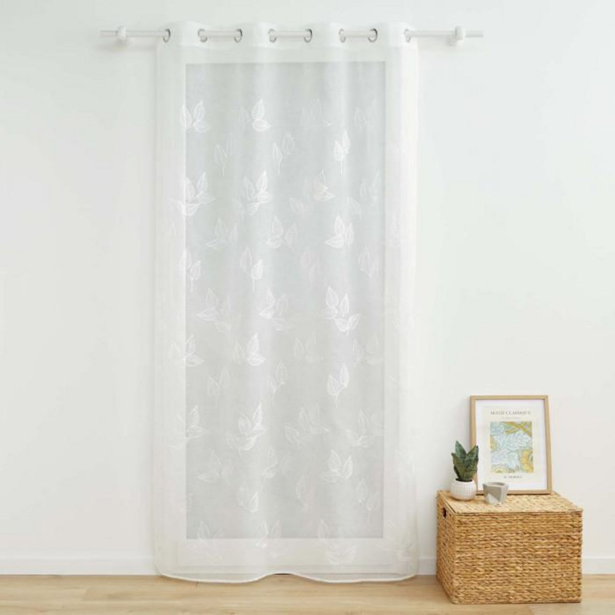 Paris Prix Rideau Voilage à Œillets Brodés  Berry  140x280cm Blanc