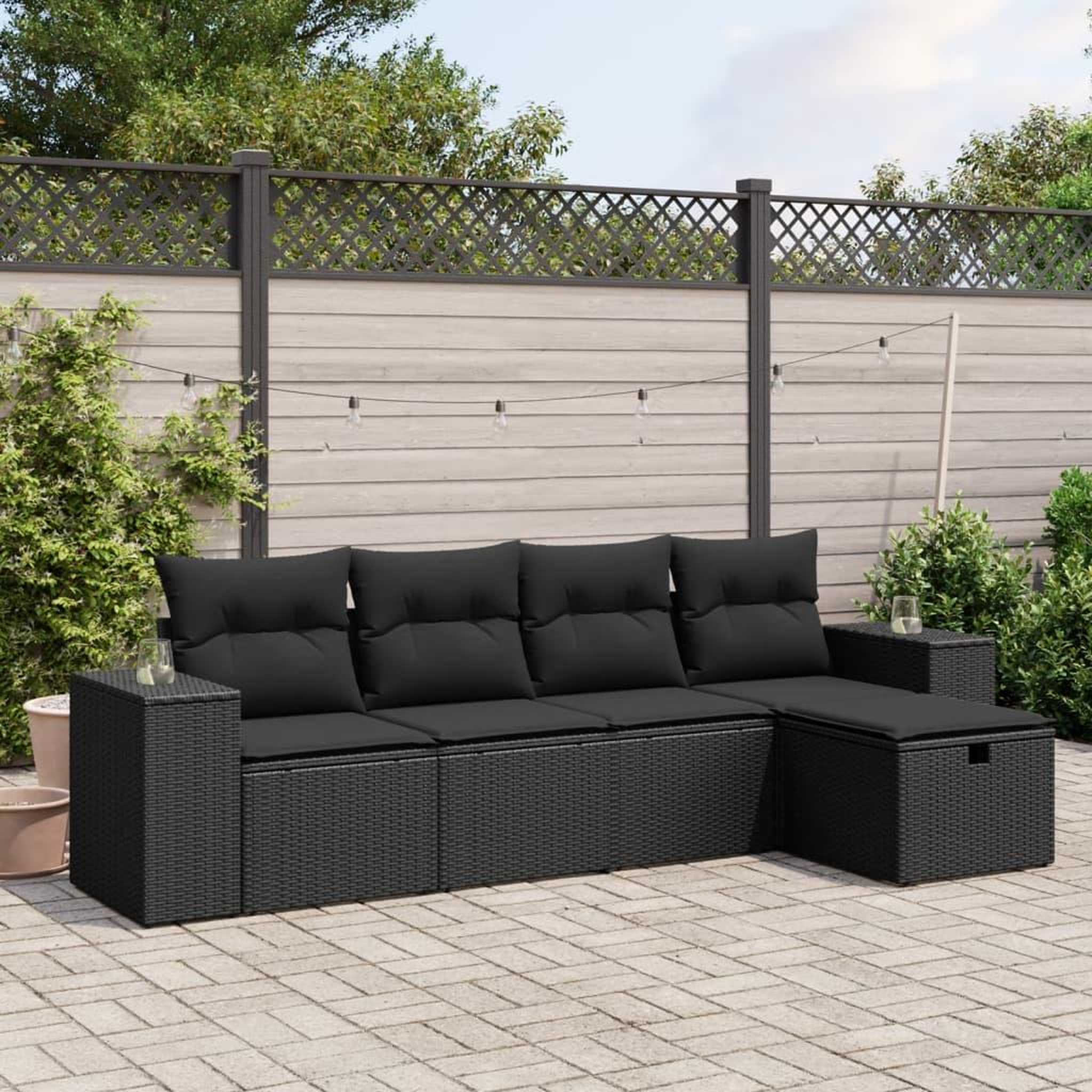 VIDAXL Salon de jardin 5 pcs avec coussins noir resine tressee