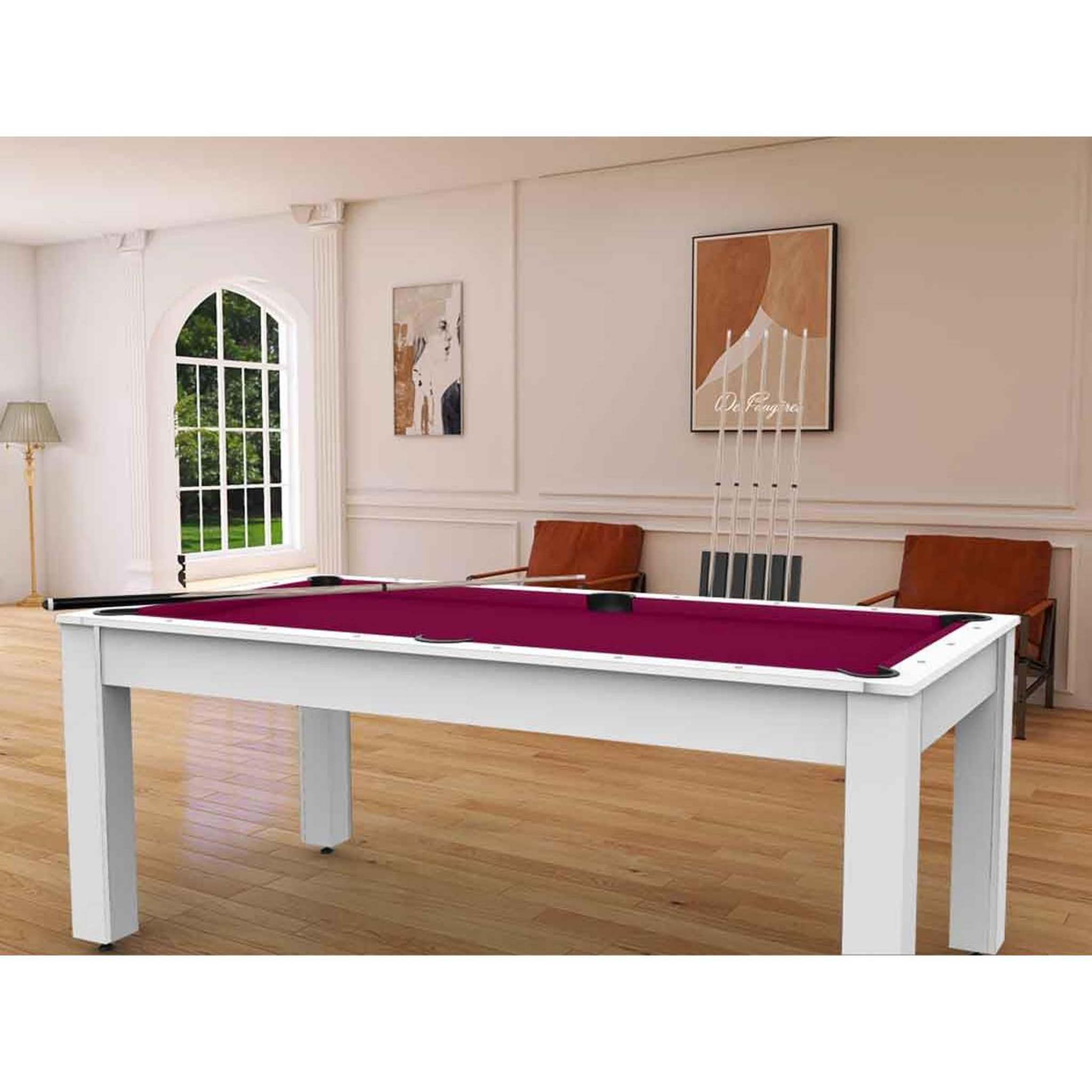 Voir la diapositive 2 : DE FAUGERES Table de Billard Convertible  Oregon  213cm Blanc & Prune