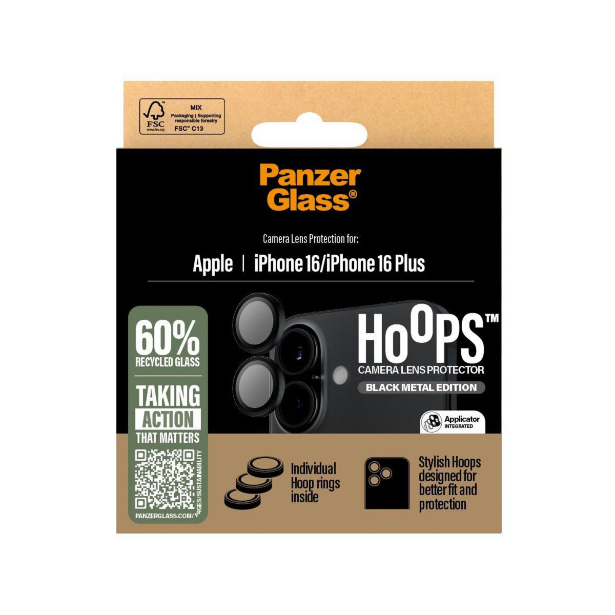 PANZERGLASS Protège objectif iPhone 16/16 Plus protège objectif Hoops