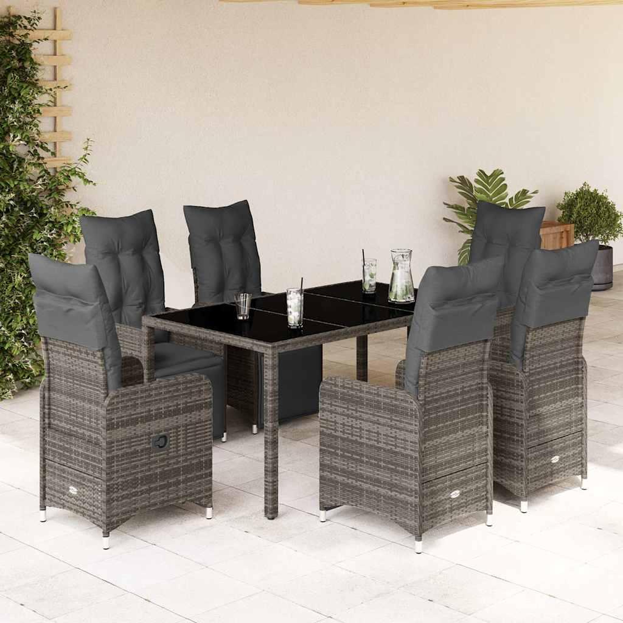 VIDAXL Ensemble de bistro de jardin 7 pcs coussins gris poly rotin