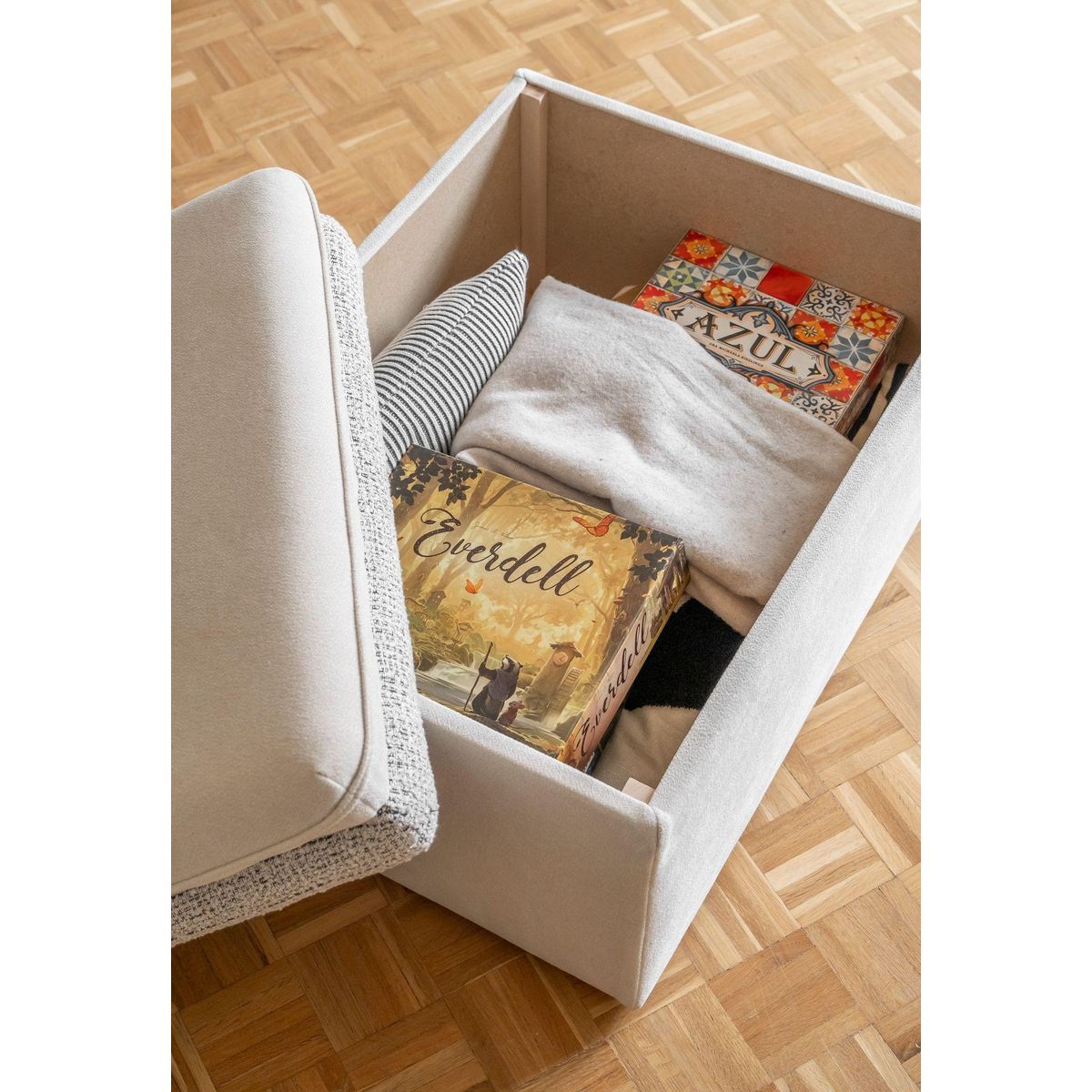 BEST MOBILIER Wilson - pouf avec rangement en tissu et tissu texturé