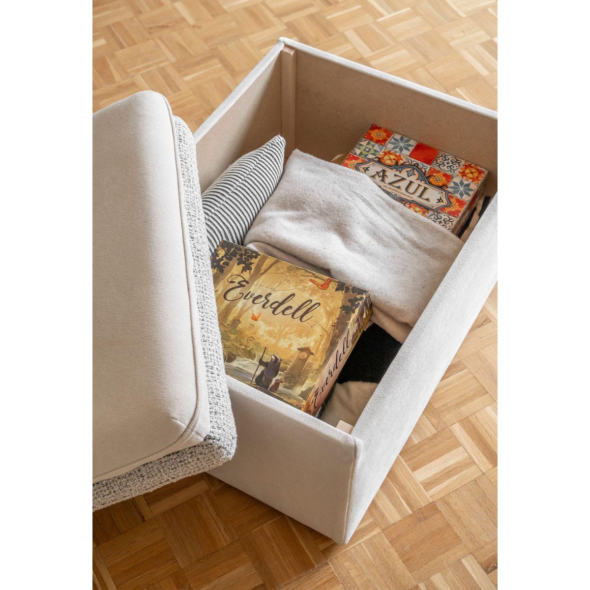 BEST MOBILIER Wilson - pouf avec rangement en tissu et tissu texturé