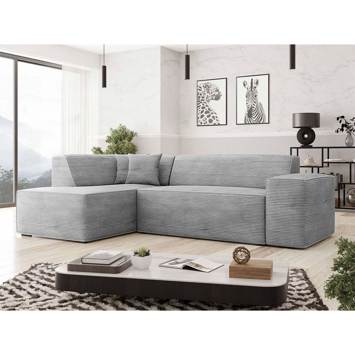 BEST MOBILIER Duchamp - canapé d'angle gauche - 5 places - en velours côtelé