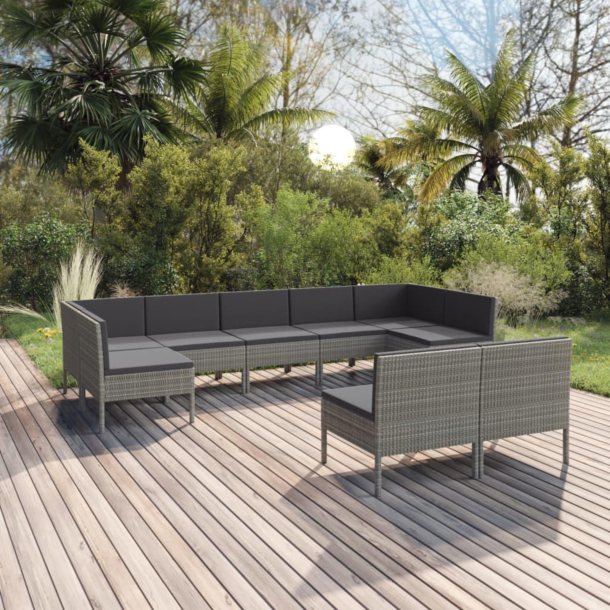 Voir la diapositive 1 : VIDAXL Salon de jardin 9 pcs avec coussins Resine tressee Gris