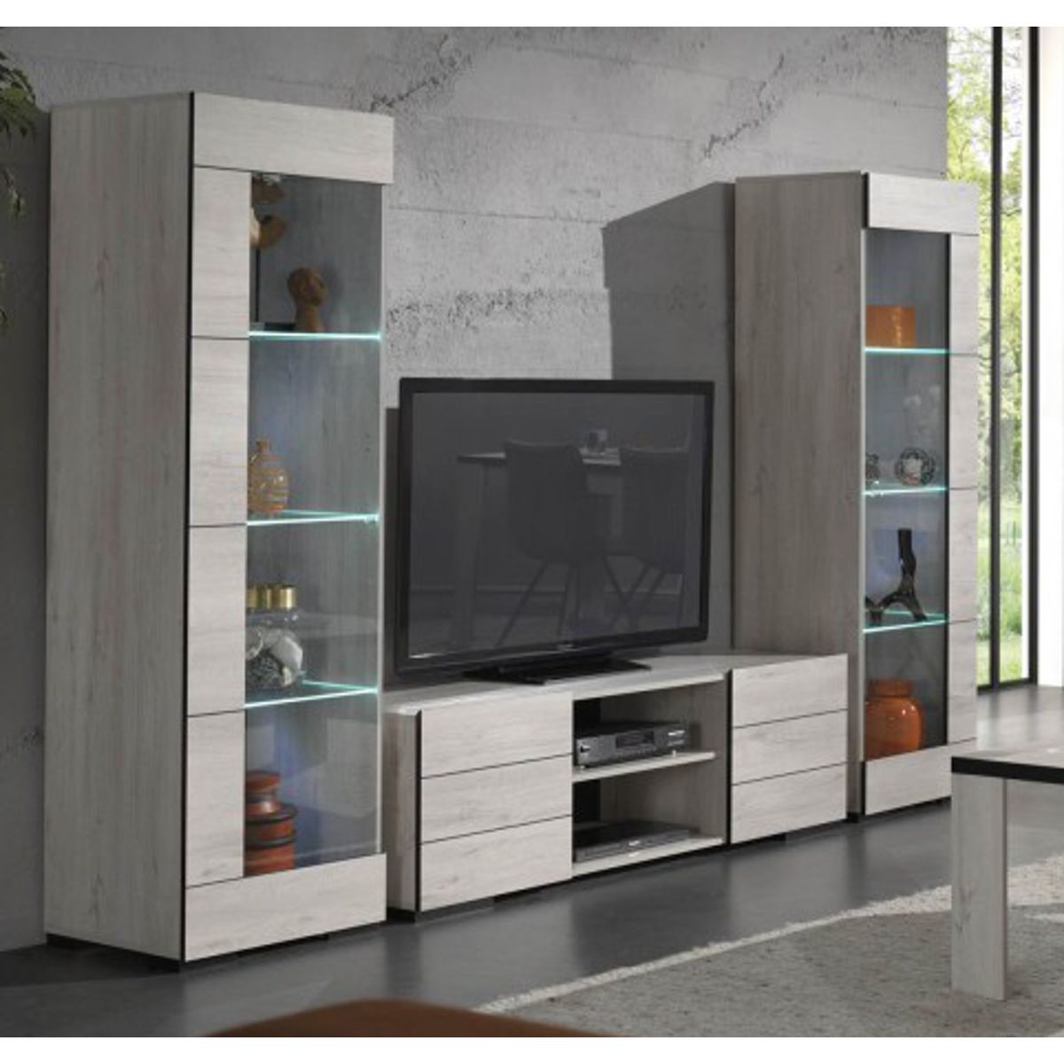 Meuble TV L160cm + 2 vitrine 1 porte ALBA