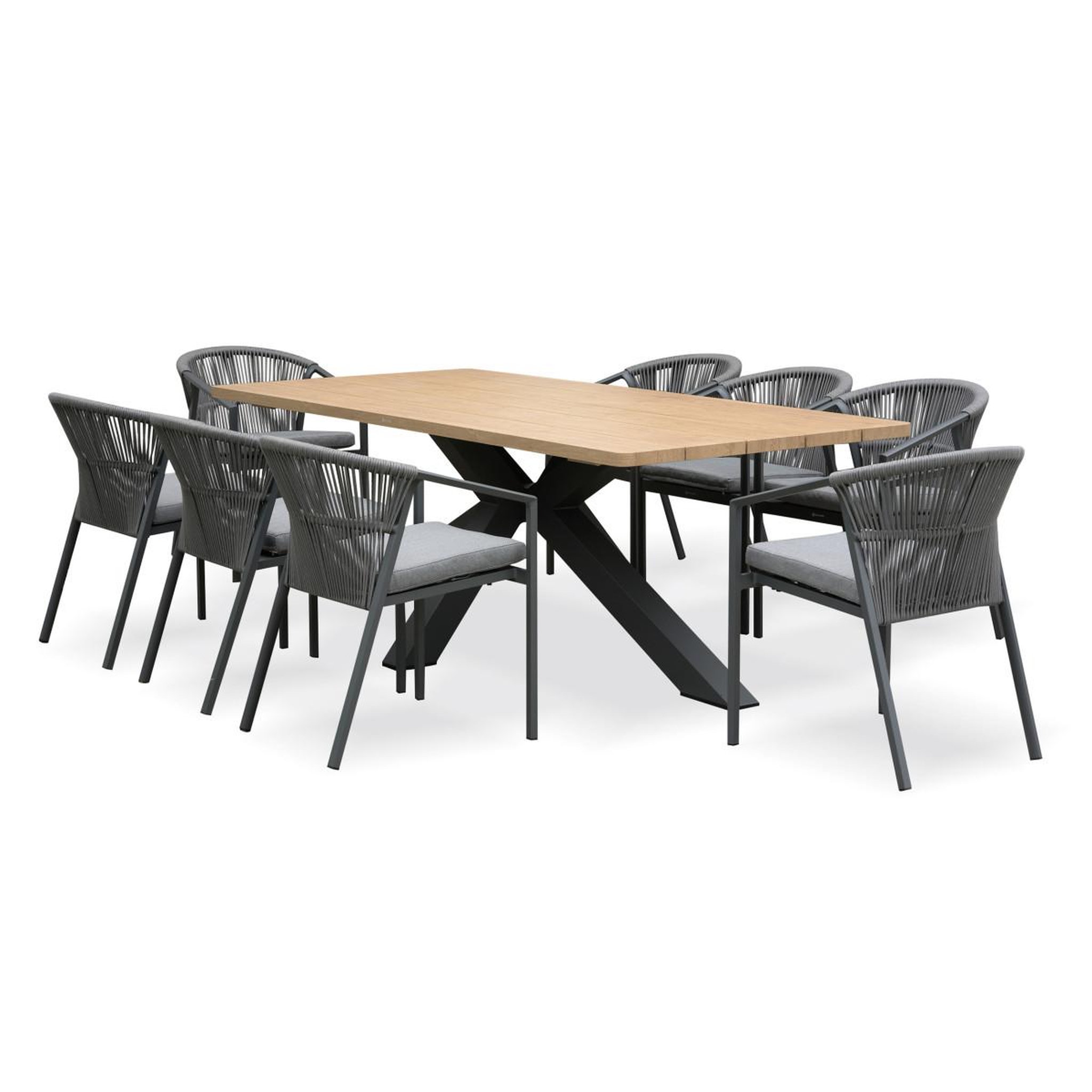 Voir la diapositive 2 : Paris Prix Ensemble table de jardin & 8 fauteuils  kelia & gambi  220cm anthracite