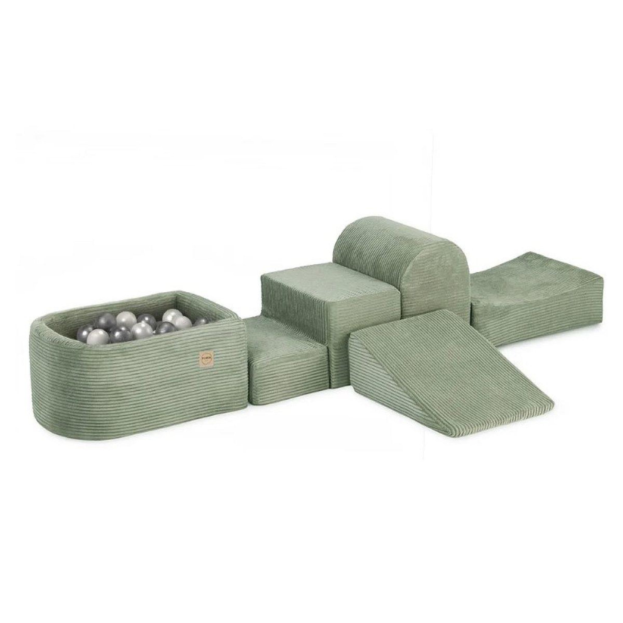 PLUSH NEST Mini aire de jeux en velours vert piscine et 100 balles perle et argent