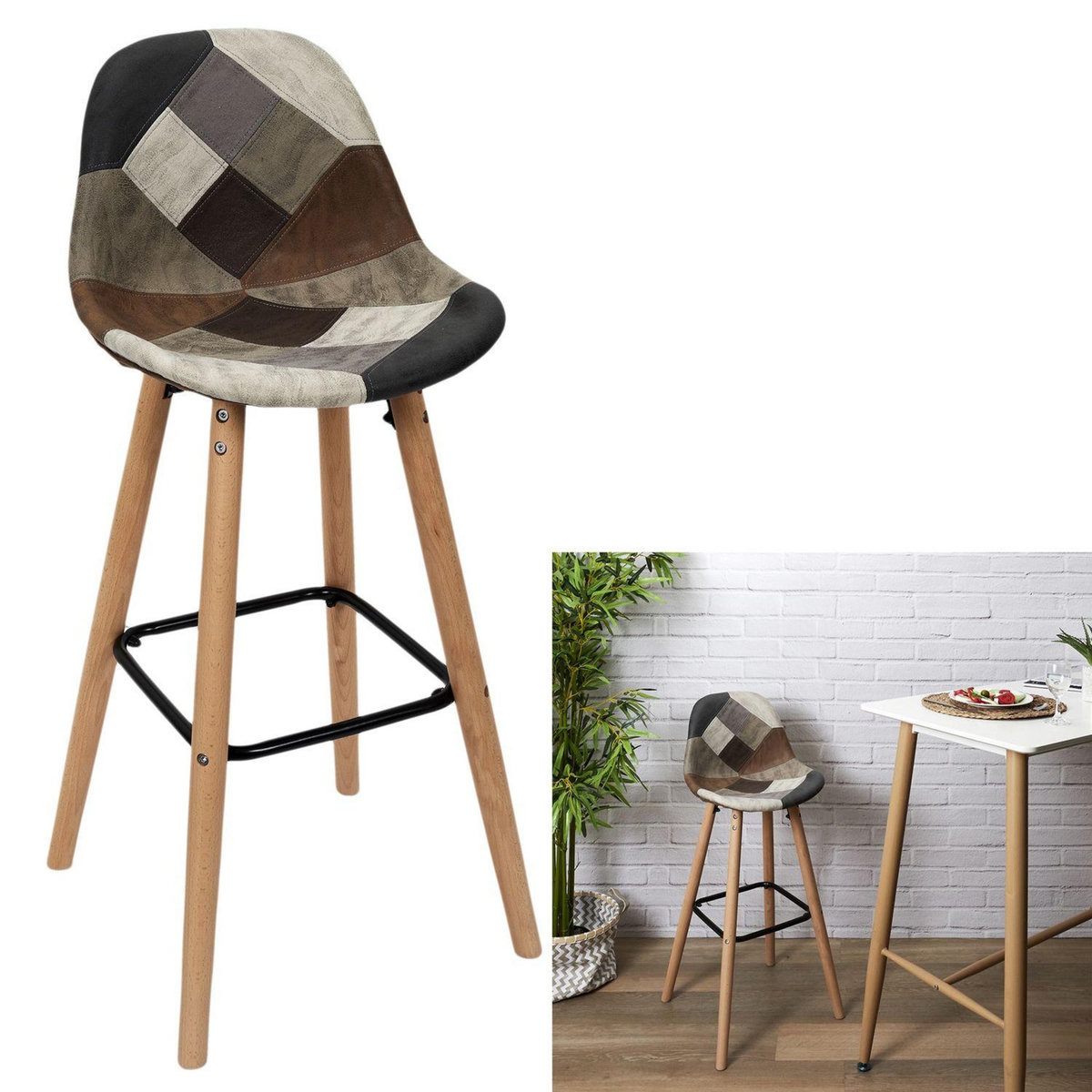 TOILINUX Lot de 2 Tabourets de bar Patchwork