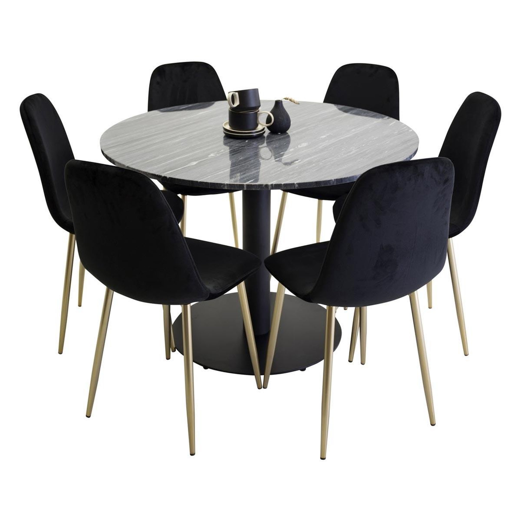 Paris Prix Ensemble Table à Manger & 6 Chaises  Estelle I & Polar II  106cm Gris Foncé & Noir