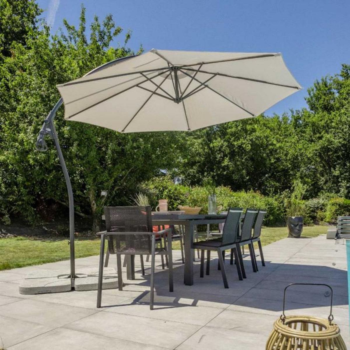 Paris Prix Parasol Déporté à Manivelle  Malaga  300cm Gris