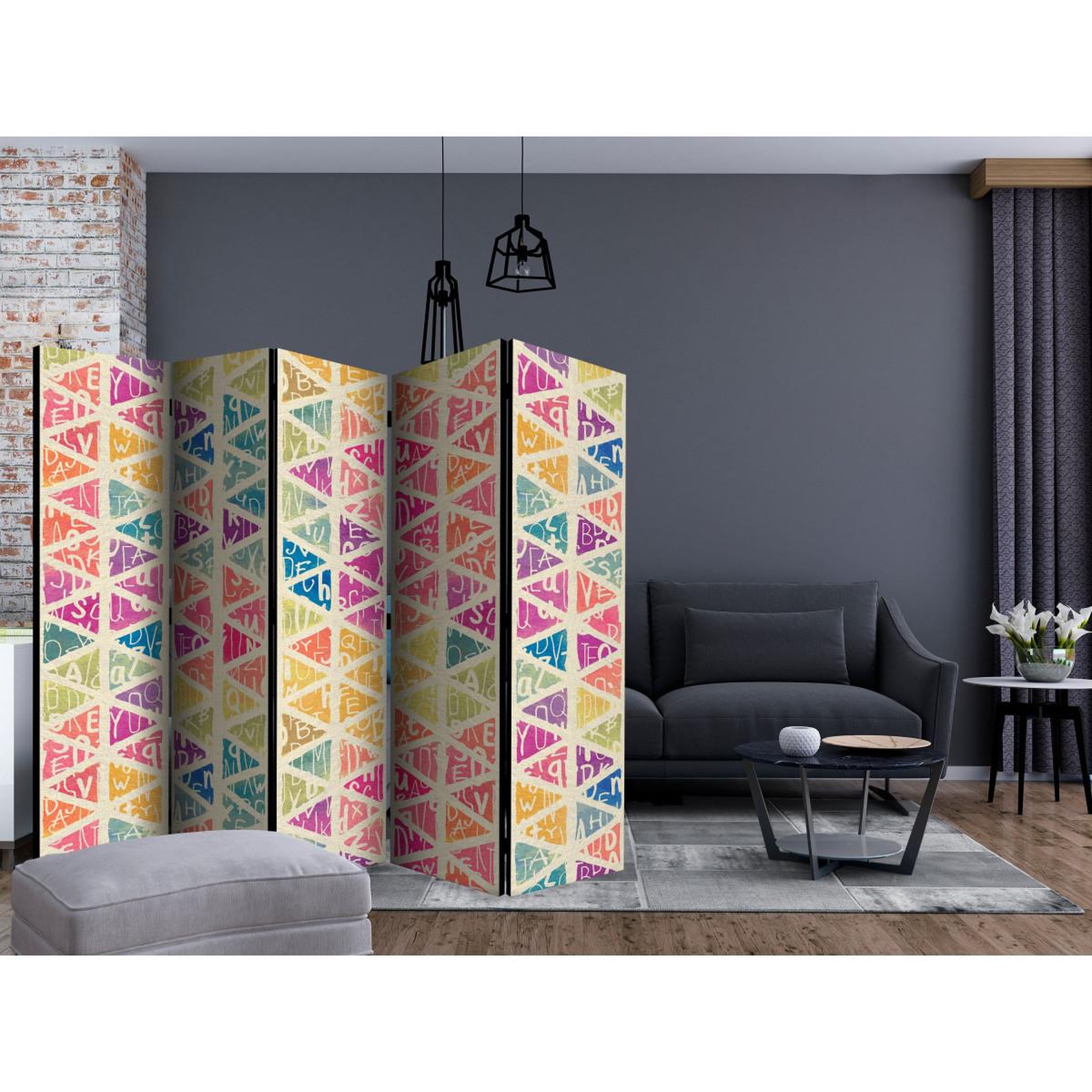 Voir la diapositive 2 : Paris Prix Paravent 5 volets  letters nad triangles  172x225cm