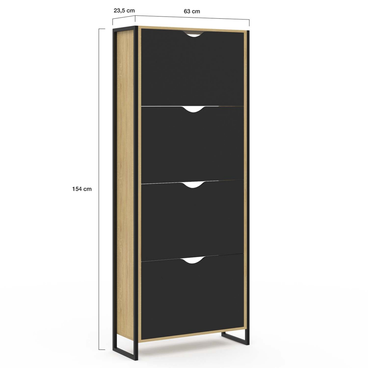 ID MARKET Meuble à chaussures 24 paires BOSTON 4 portes design industriel