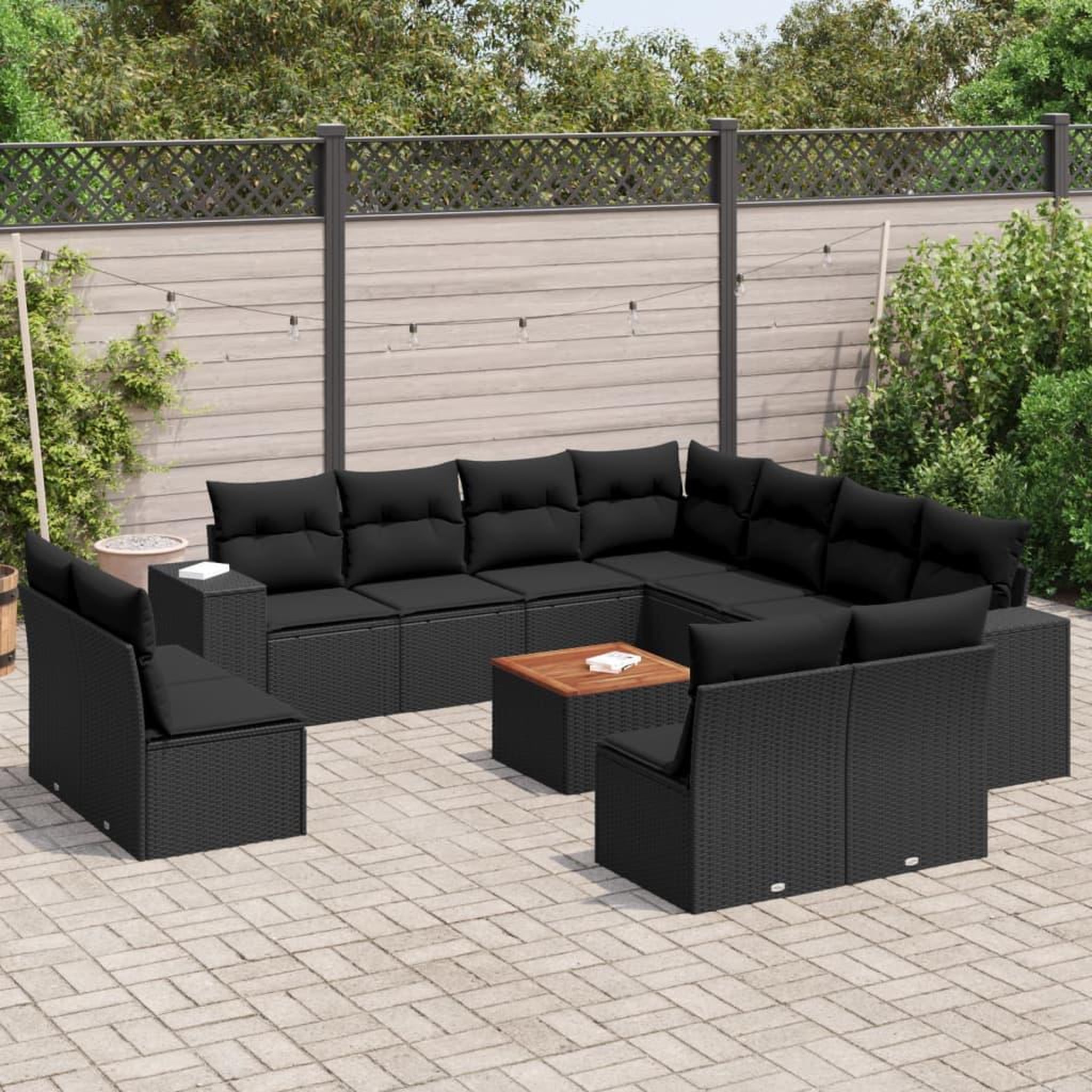 VIDAXL Salon de jardin 12 pcs avec coussins noir resine tressee