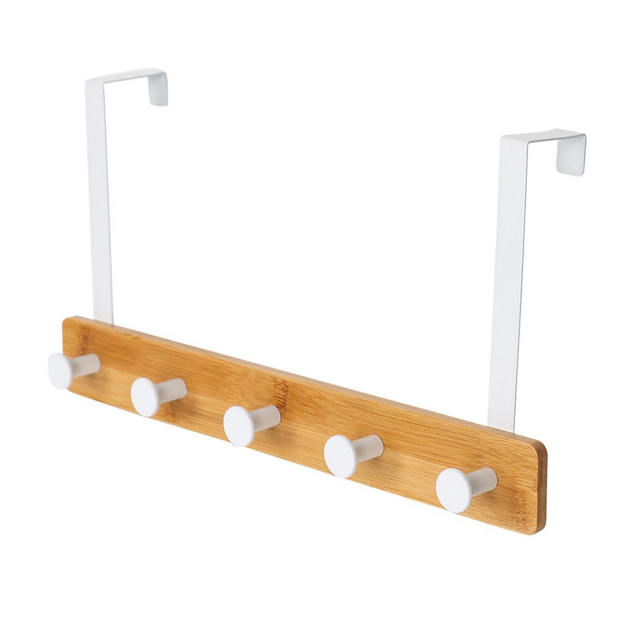 Voir la diapositive 3 : Douceur d'Intérieur Patère à suspendre 5 crochets  fixeo  38cm naturel & blanc