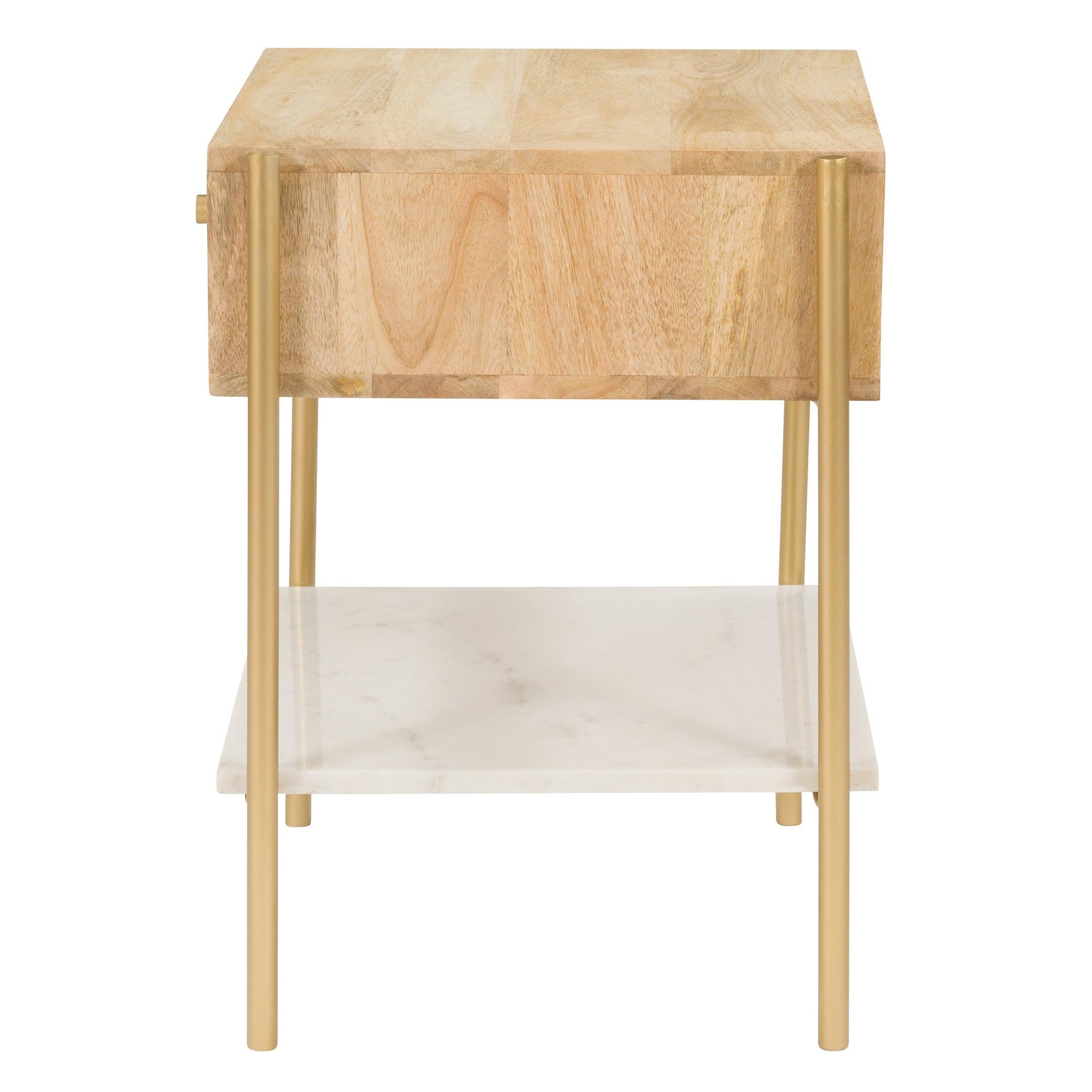Voir la diapositive 3 : MAISON PAVANE Table de chevet 1 tiroir en bois de manguier et marbre-doori