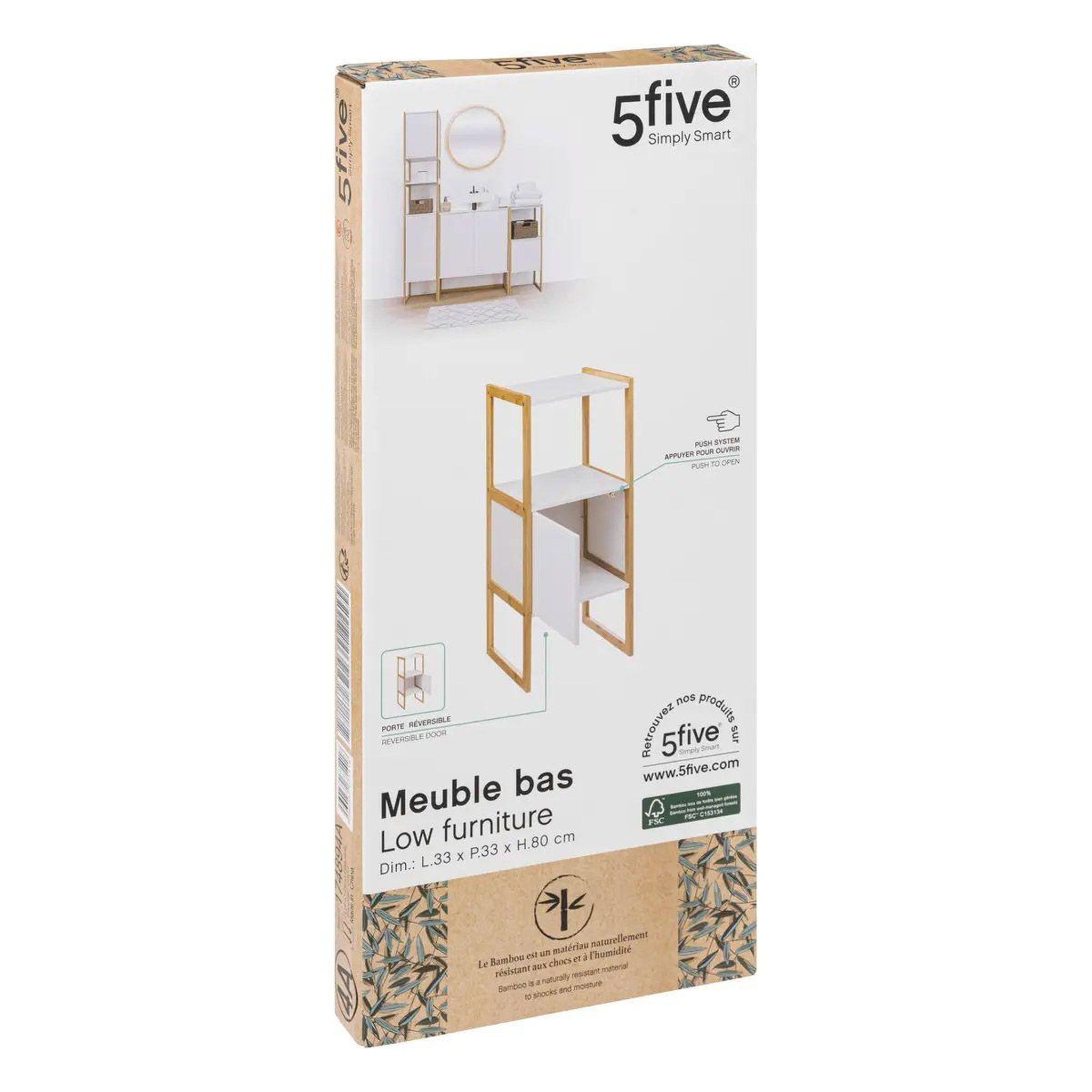 Voir la diapositive 5 : FIVE Meuble bas 1 porte  natureo  80cm blanc