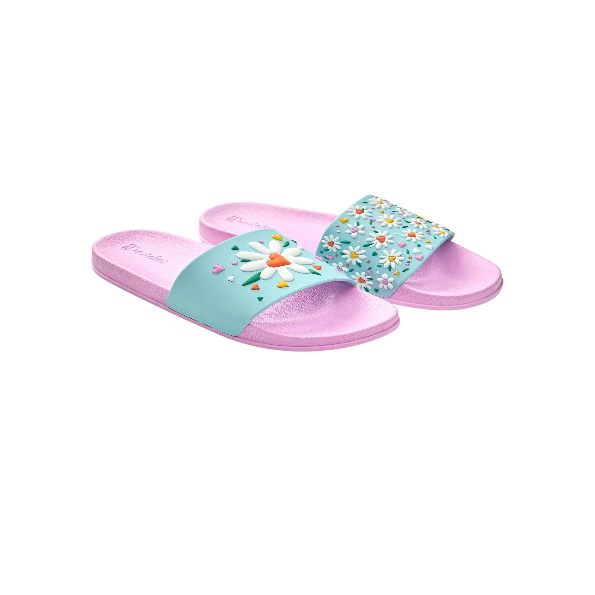 DEDOLES Claquettes cœurs & marguerites. Coloris disponibles : Multicolore
