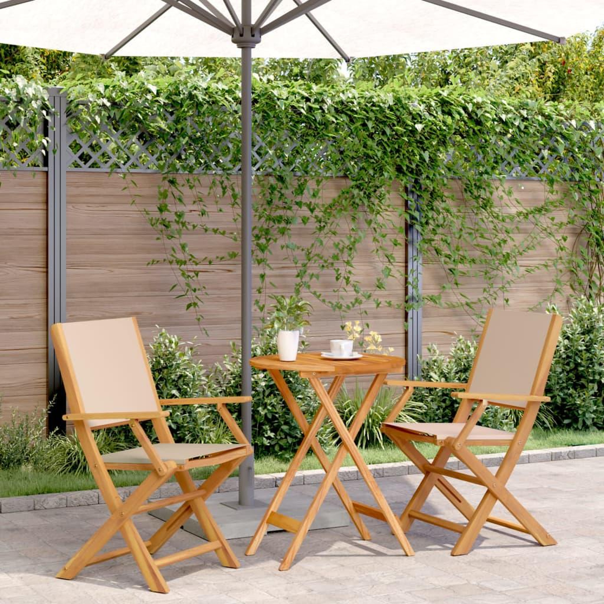 Voir la diapositive 1 : VIDAXL Ensemble de bistro 3 pcs beige tissu et bois massif