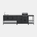 SWEEEK Cuisine extérieure Naxos 3 modules acier inoxydable avec barbecue gaz 3 brûleurs. Coloris disponibles : Noir, Vert