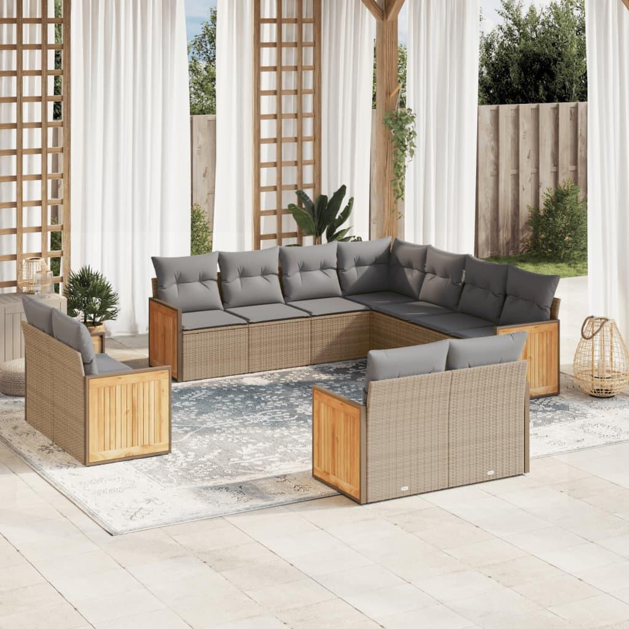 VIDAXL Salon de jardin 11 pcs avec coussins beige resine tressee