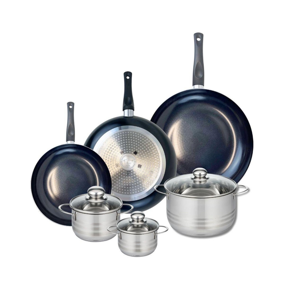 ELO Ensemble de 3 Poêles de cuisson 24, 28 et 32 cm et 3 faitouts 12, 14 et 20 cm Elo Prima Brillant