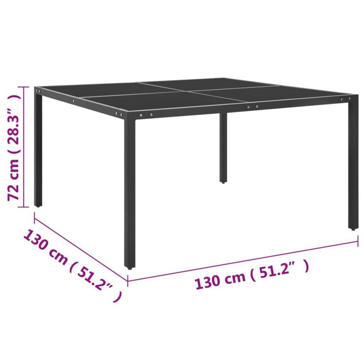 VIDAXL Table de jardin Anthracite 130x130x72 cm Acier et verre