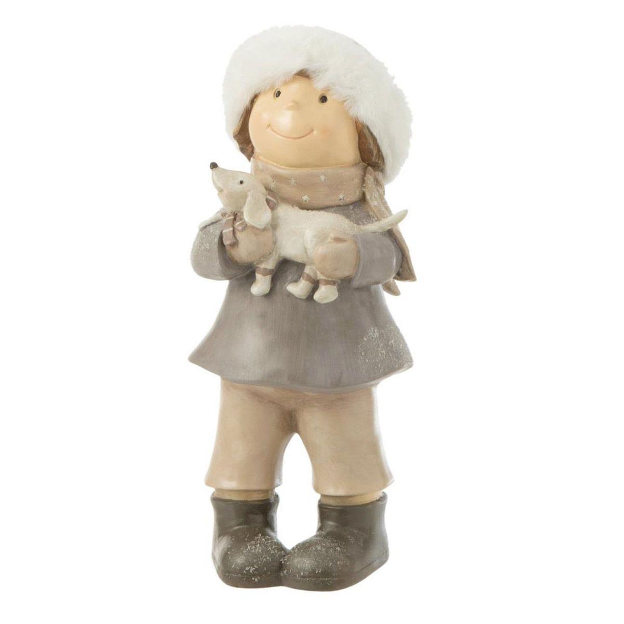 J-LINE Statuette déco fille  hivernale  30cm multicolore