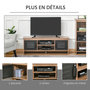 Voir la diapositive 4 : HOMCOM Meuble TV banc TV design industriel - 2 placards, 2 niches, 2 passe-fils - panneaux particules aspect bois veinage portes métal noir