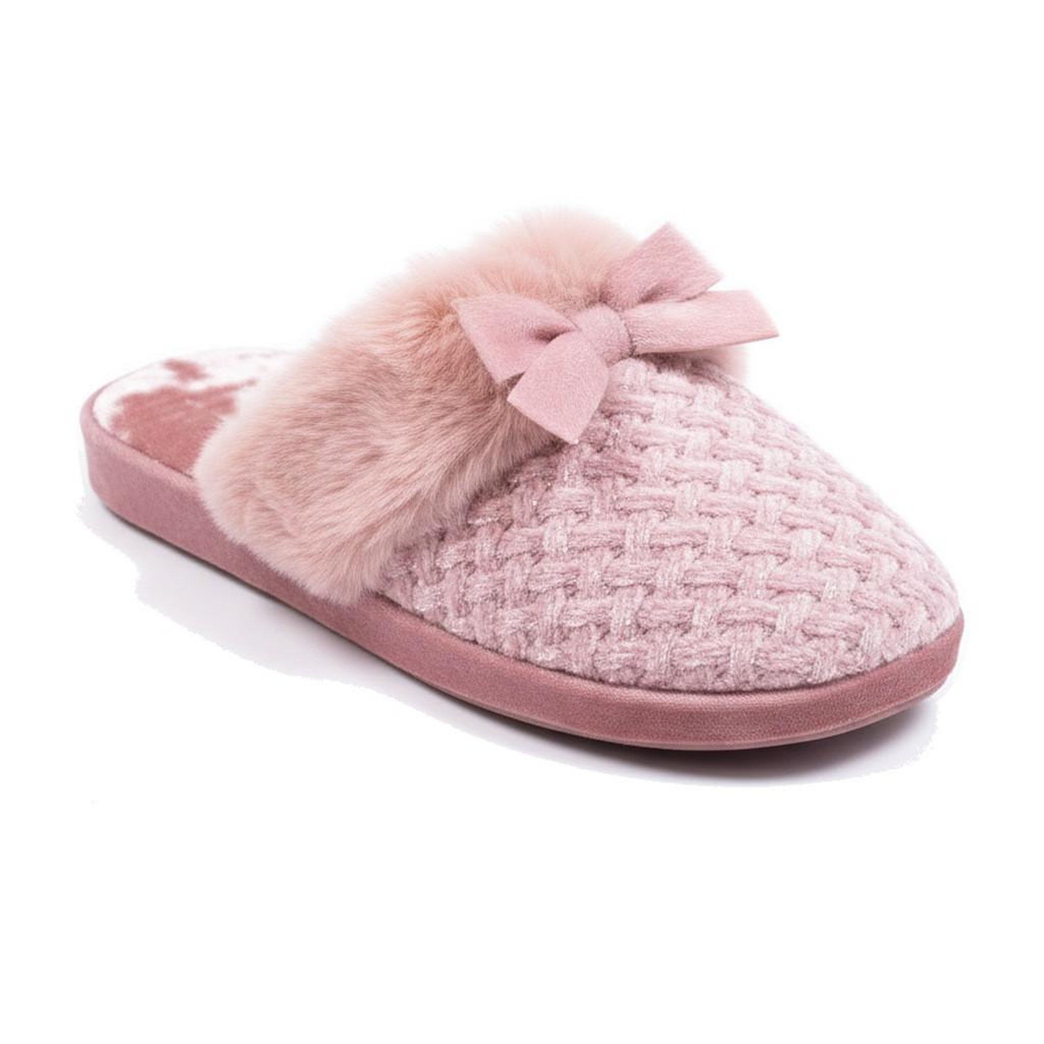 Voir la diapositive 1 : OZABI OZABI Mules Femme, Tricot Fil Lurex, Encolure Fausse Fourrure et Nœud