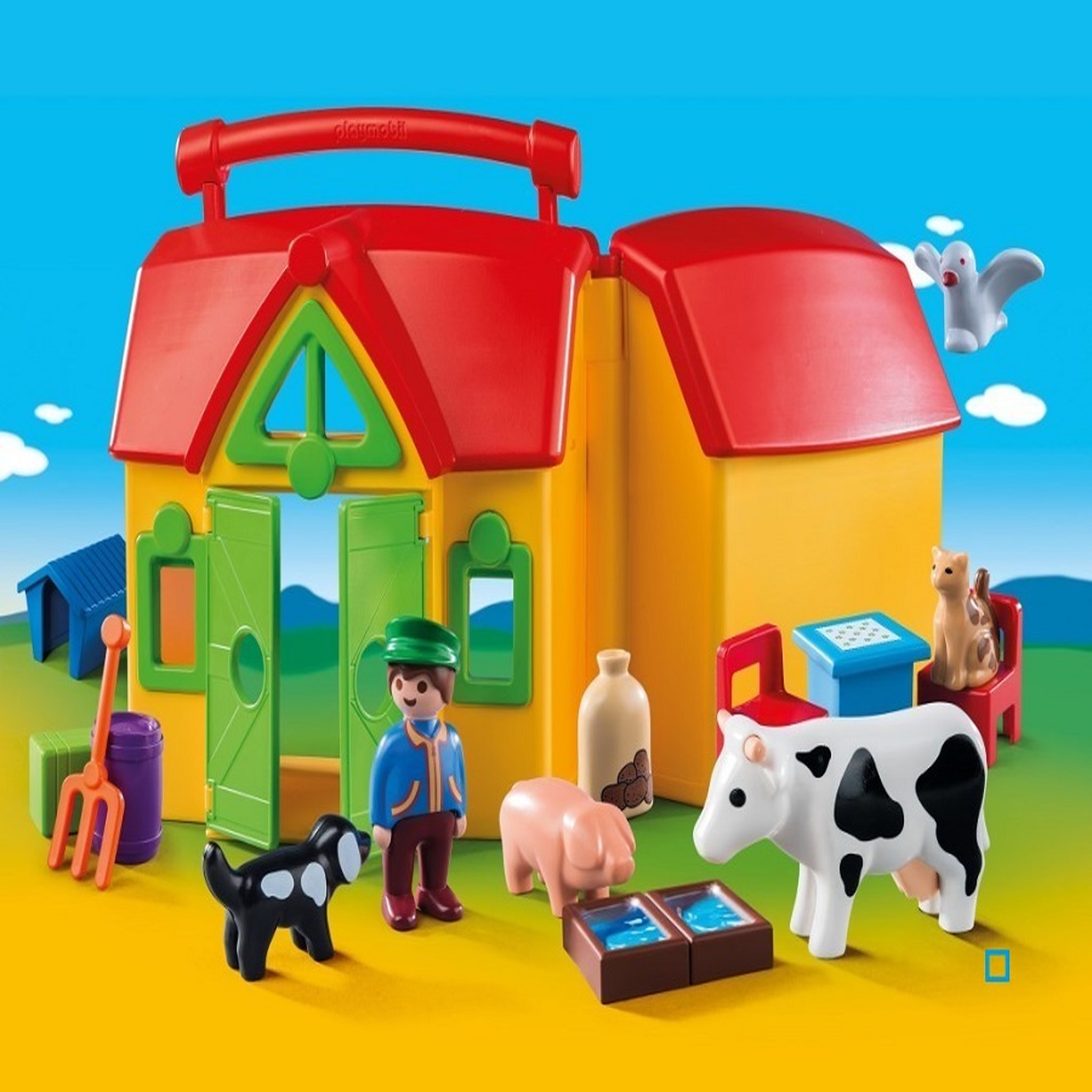 Voir la diapositive 3 : PLAYMOBIL 6962 - 1.2.3 - Ferme transportable avec animaux 