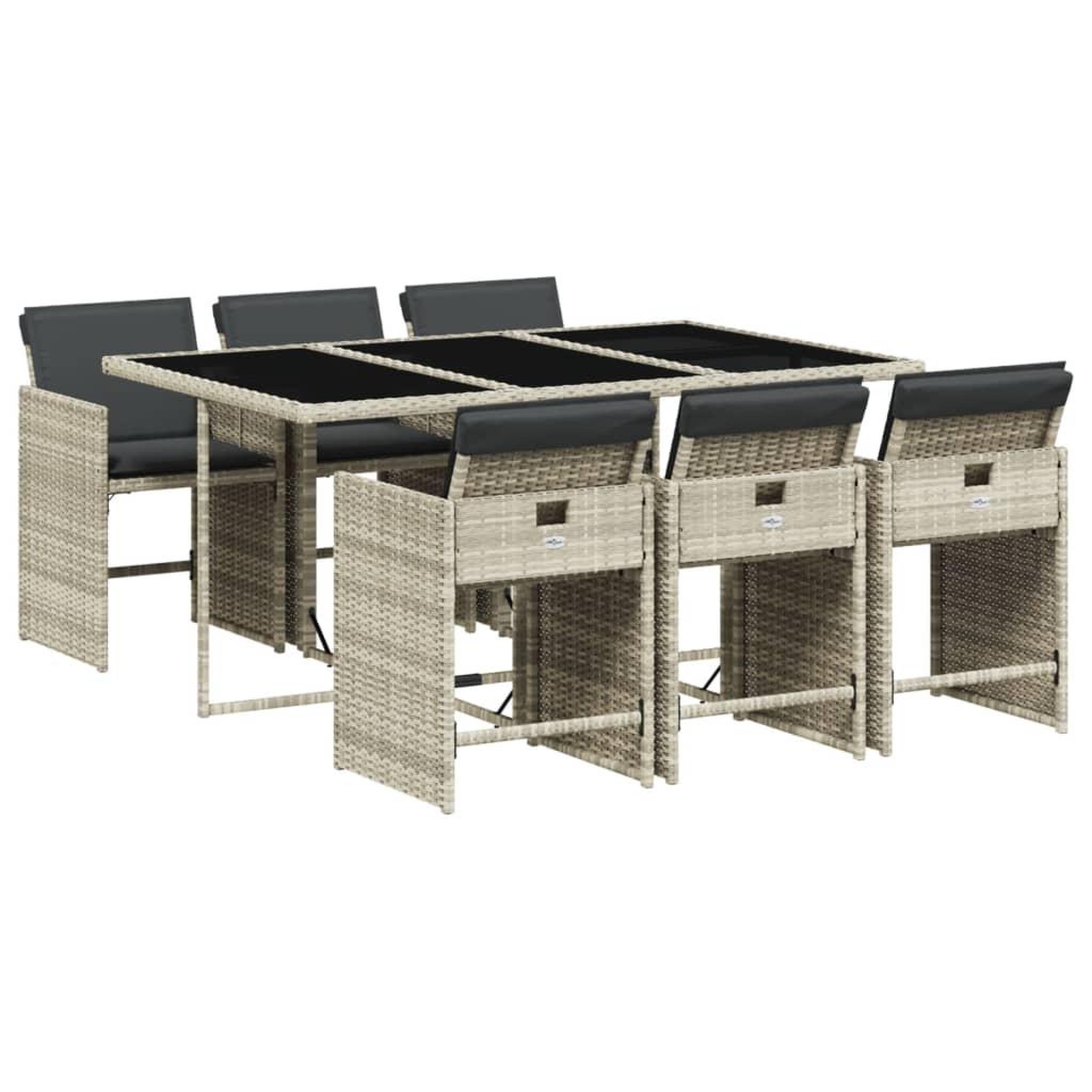 Voir la diapositive 2 : VIDAXL Ensemble a manger de jardin et coussins 7 pcs gris clair rotin