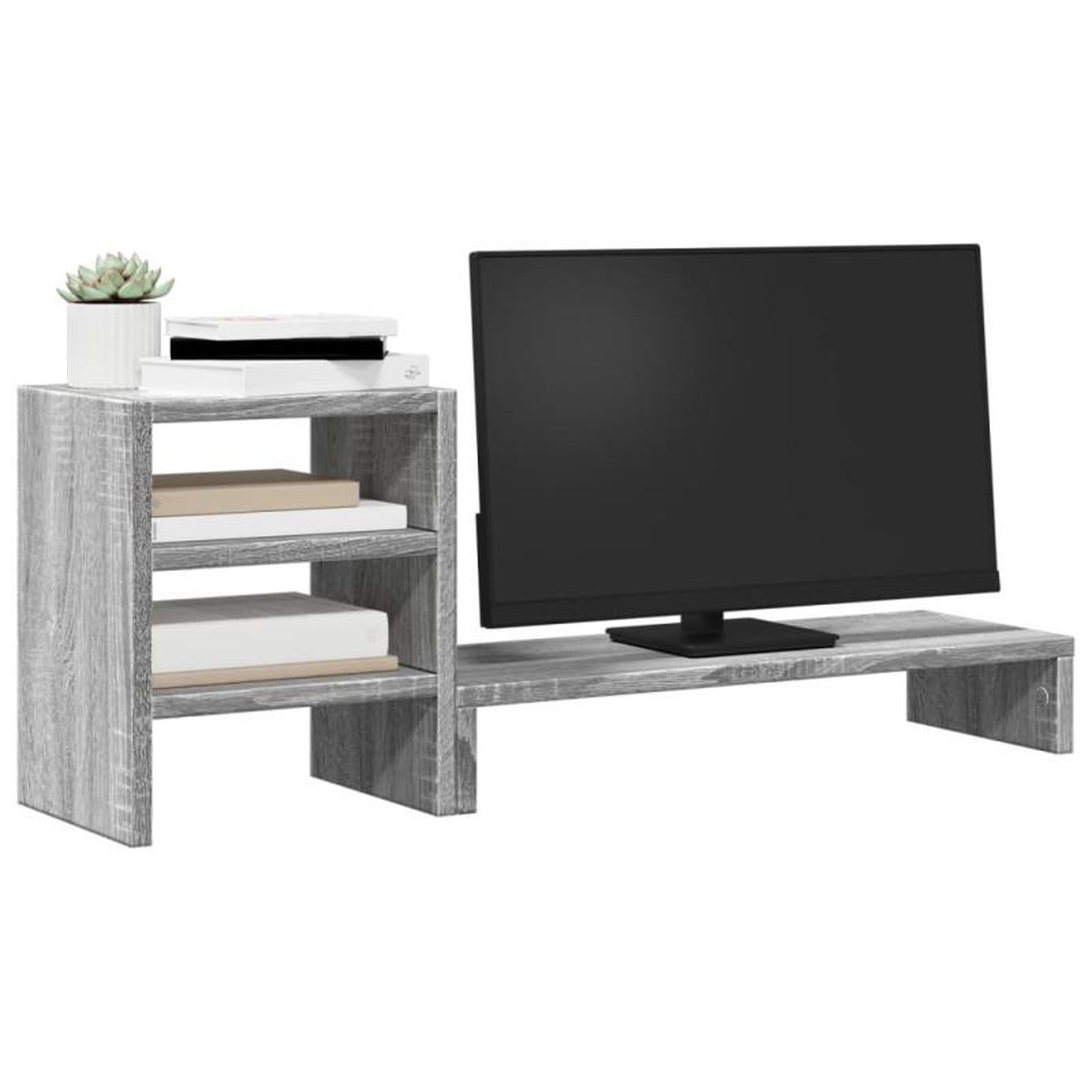Voir la diapositive 3 : VIDAXL Support de moniteur et organisateur de bureau bois d ingénierie