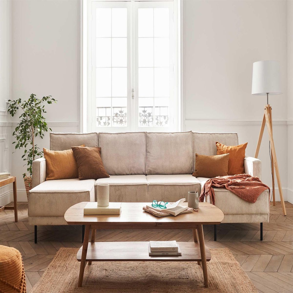 LISA DESIGN Charlie - canapé panoramique en u - 7 places - convertible avec coffre - en velours côtelé