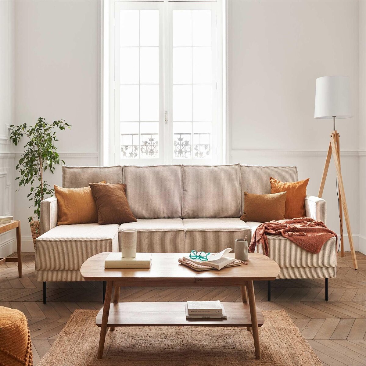 LISA DESIGN Charlie - canapé panoramique en u - 7 places - convertible avec coffre - en velours côtelé