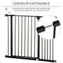 Voir la diapositive 4 : PAWHUT Barrière de sécurité longueur réglable dim. 76-107l x 76H cm sans perçage métal plastique noir
