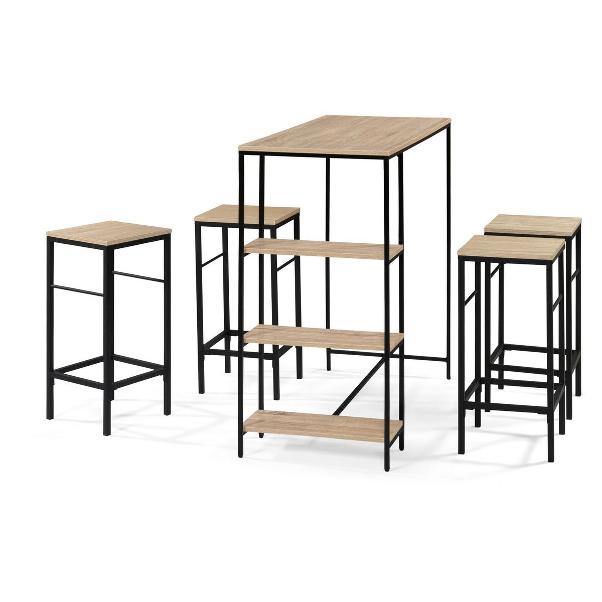 Table haute mange debout avec étagères style industriel 110 cm HOUSTON