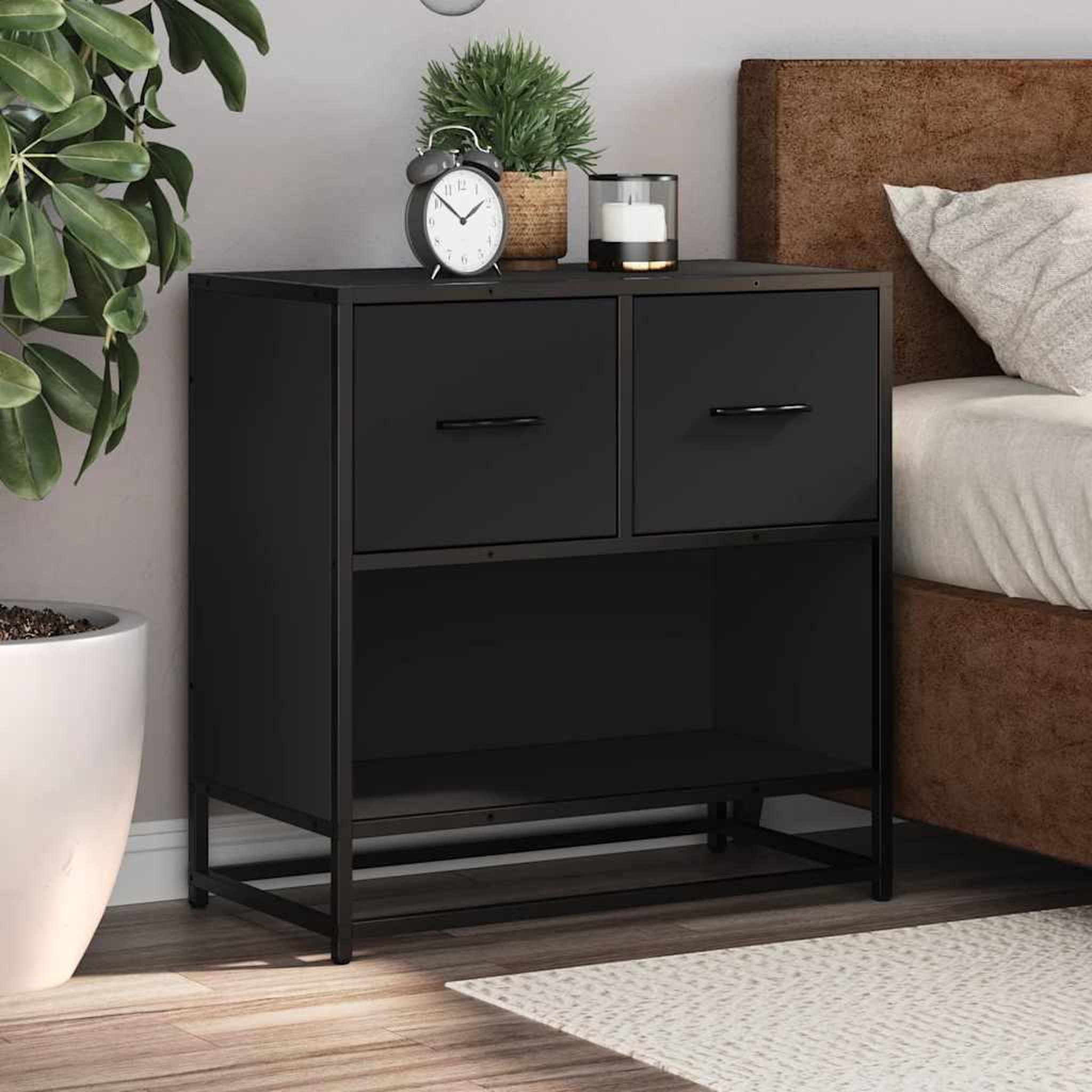 Voir la diapositive 4 : VIDAXL Table de chevet noir 60x31x60 cm bois d'ingenierie et metal