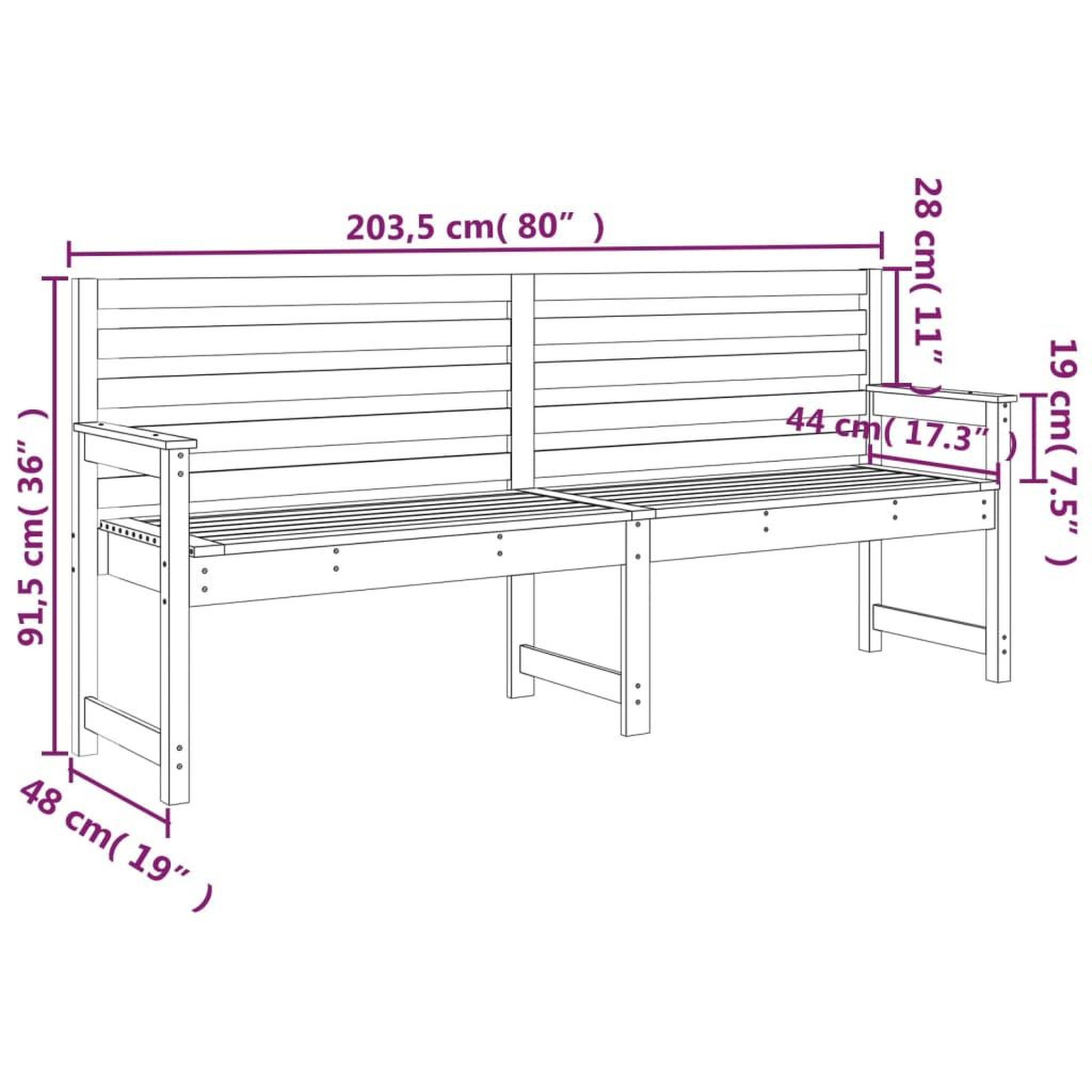 Voir la diapositive 6 : VIDAXL Banc de jardin 203,5x48x91,5 cm bois massif de pin
