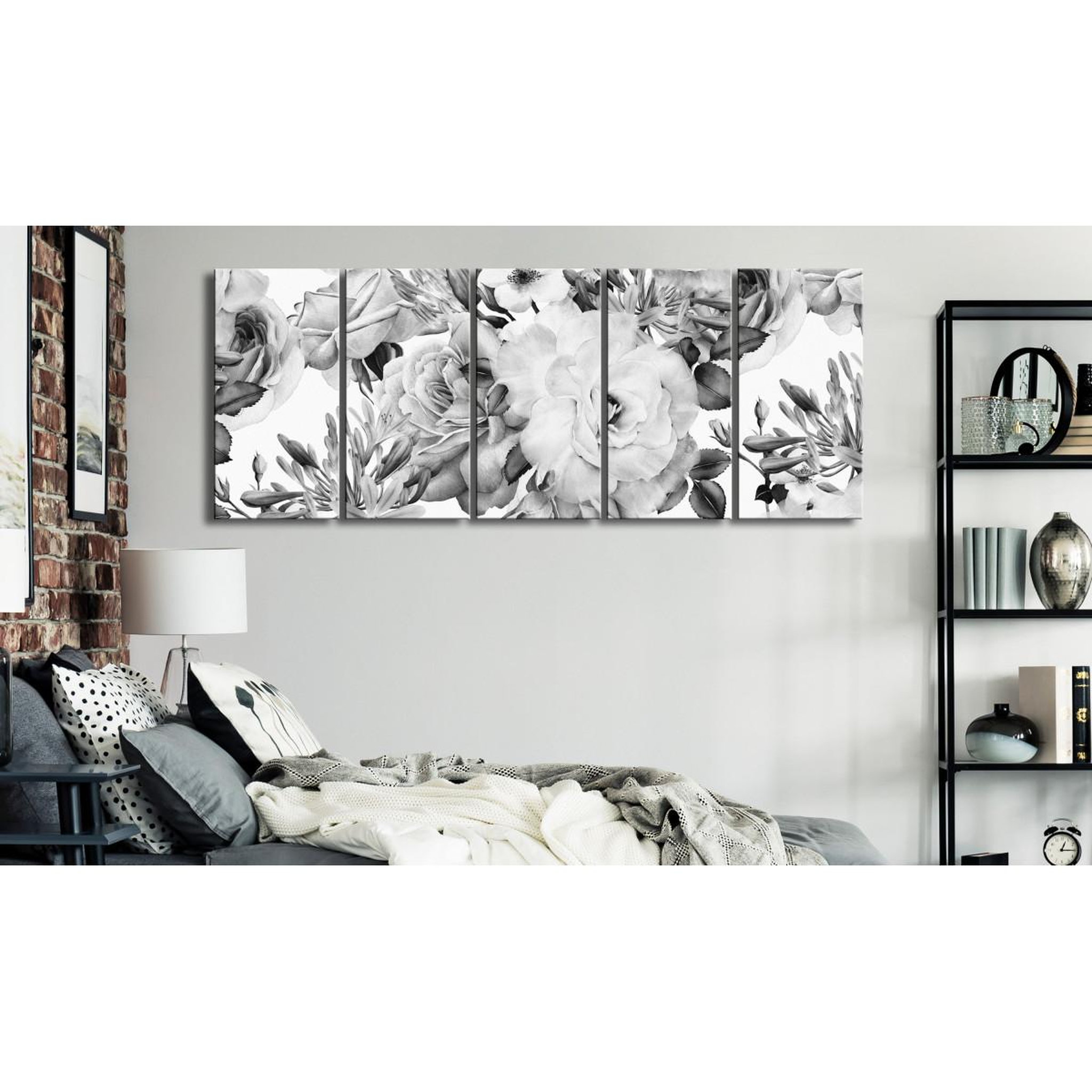 Voir la diapositive 2 : Paris Prix Tableau 5 Panneaux  Rose Composition Narrow Black & White