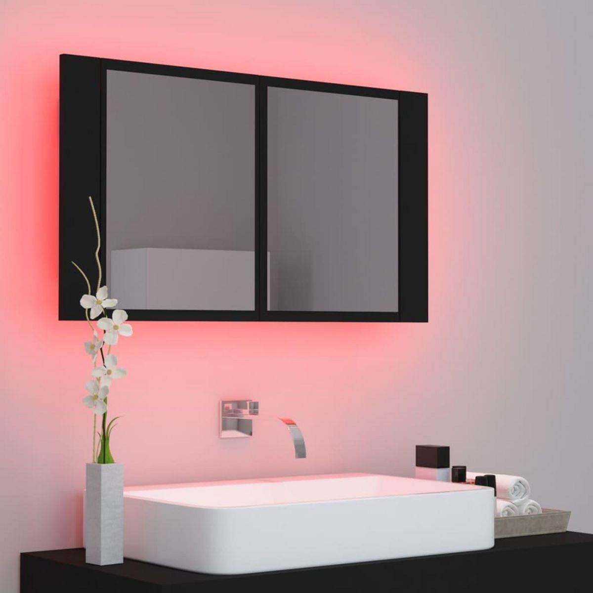 VIDAXL Armoire a miroir de salle de bain LED Noir 80x12x45 Acrylique