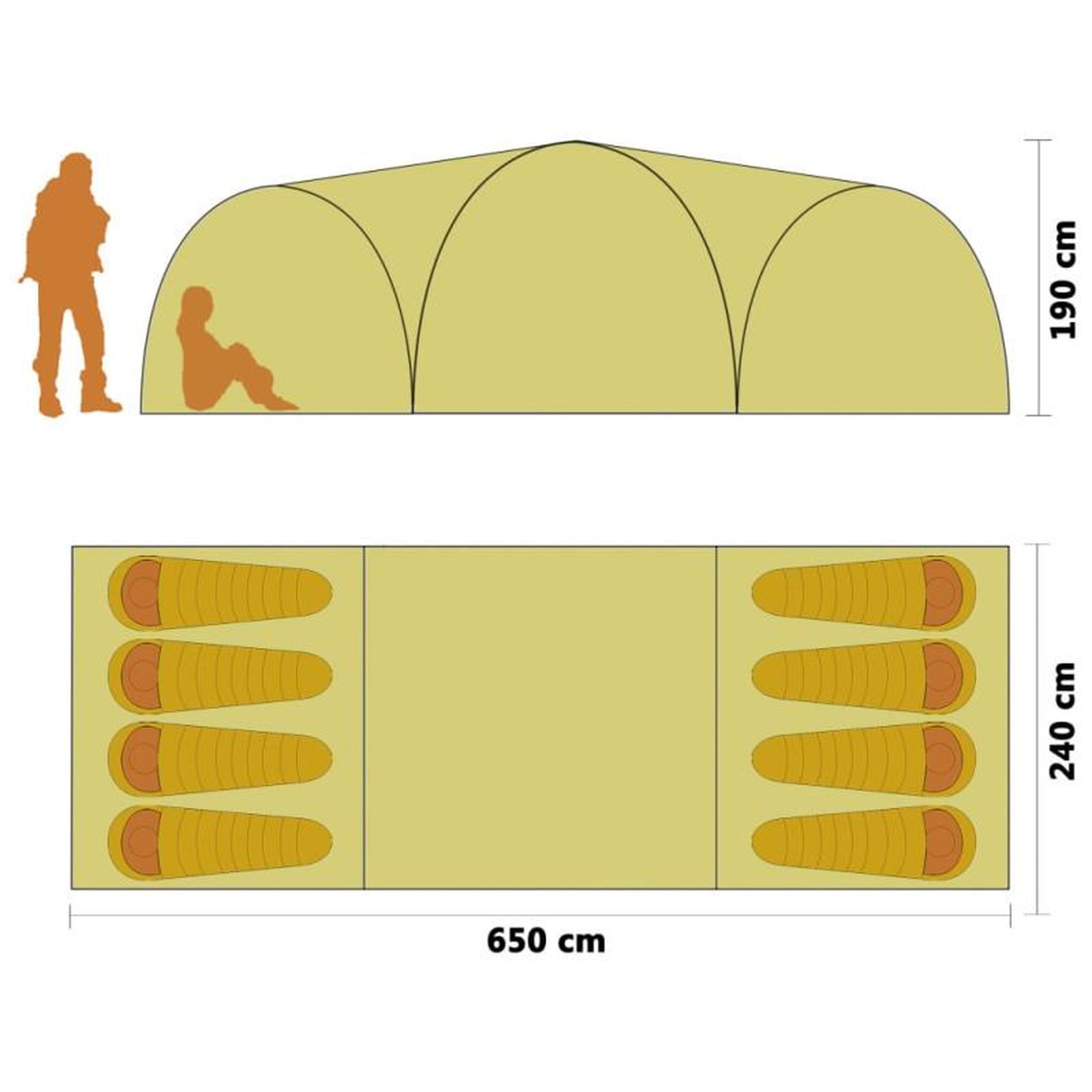Voir la diapositive 6 : VIDAXL Tente igloo de camping 650x240x190 cm 8 personnes Bleu