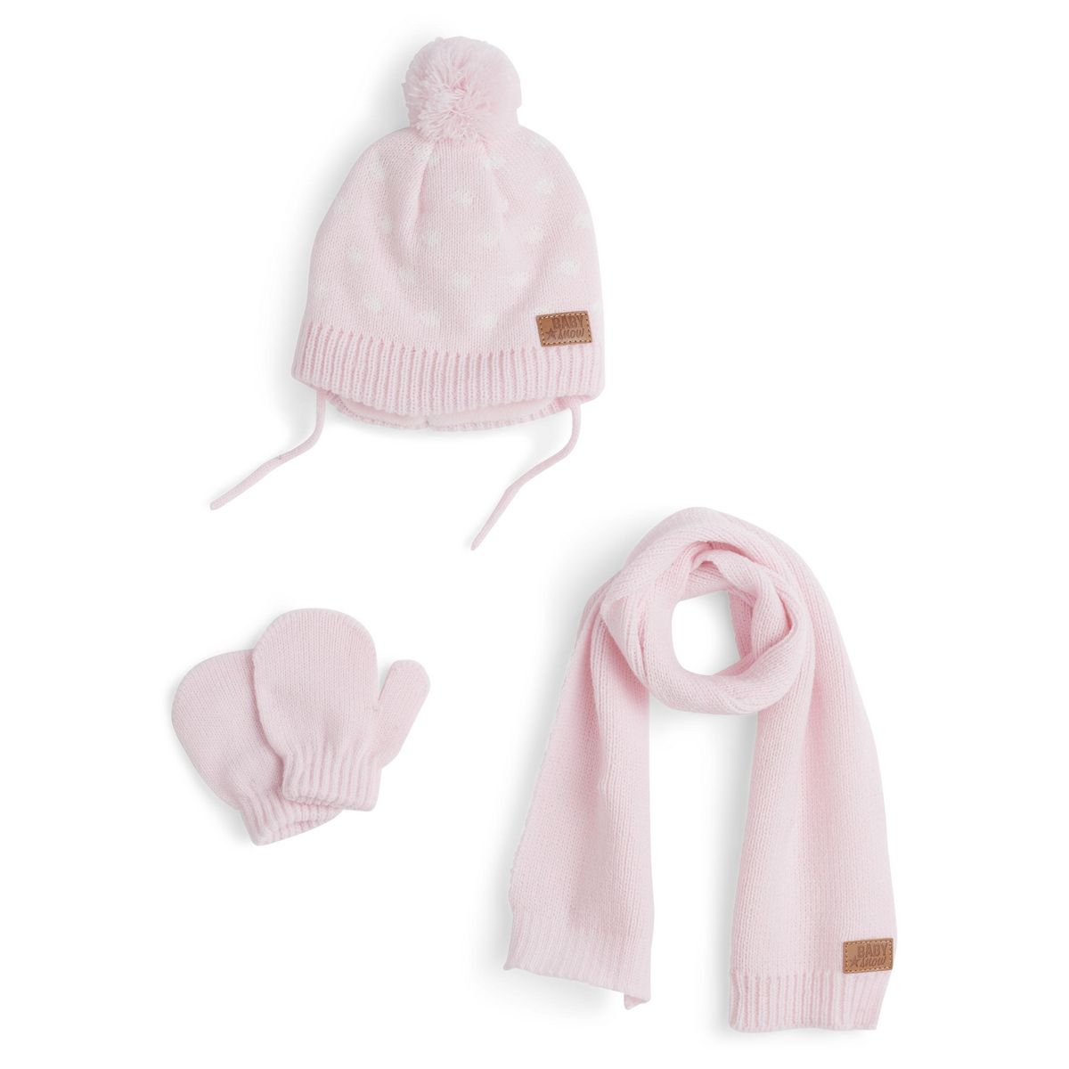 Ensemble bonnet, moufles et écharpes bébé fille